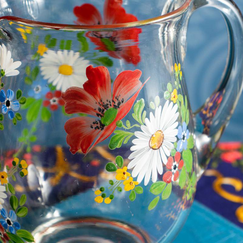 C.a. 1920s Art Deco Czechoslovakia Hand-painted Folk Floral Pattern Czech Water Jug/Pitcher (GE006)