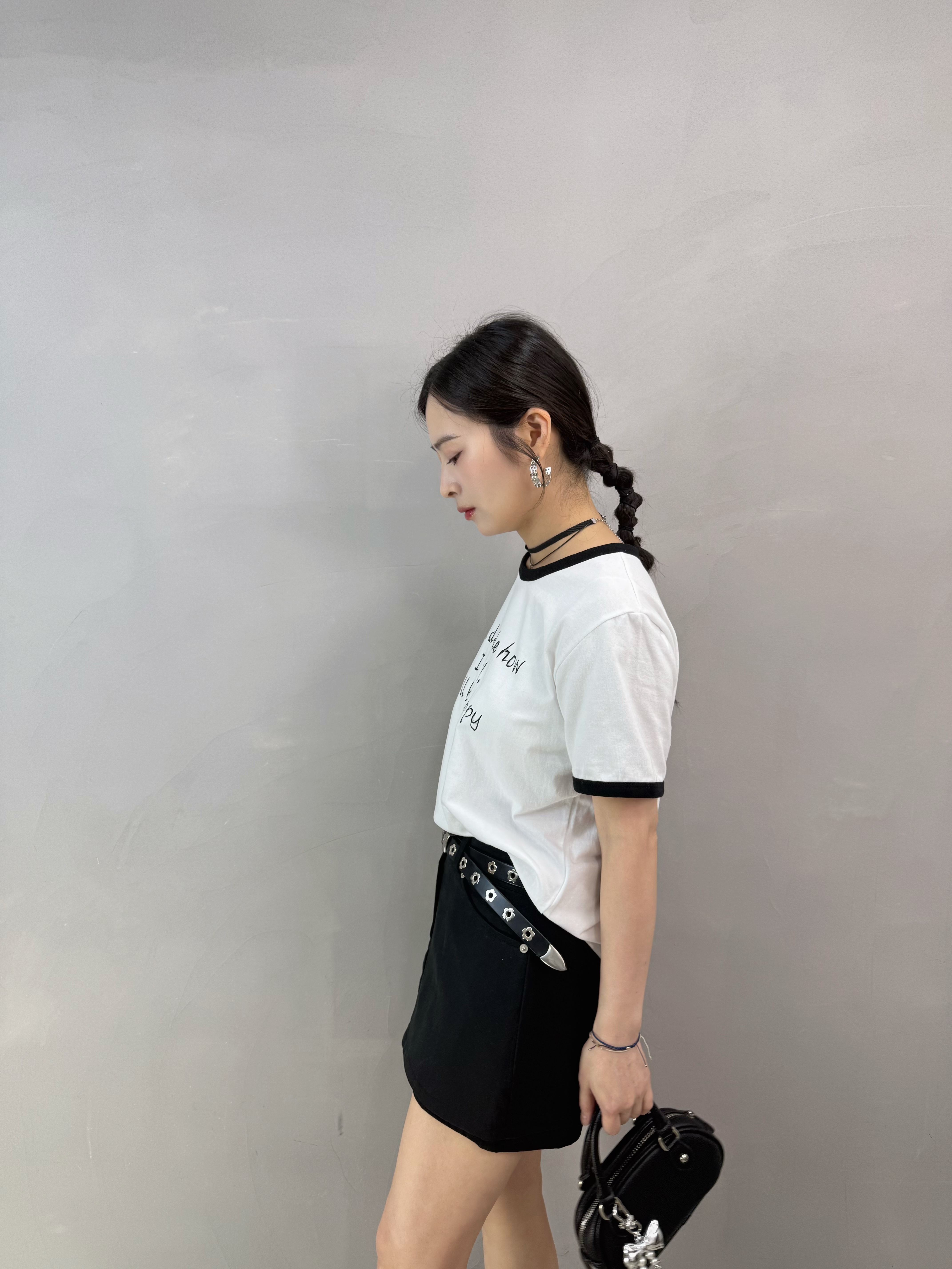 R78 拼色袖英文字Tee
