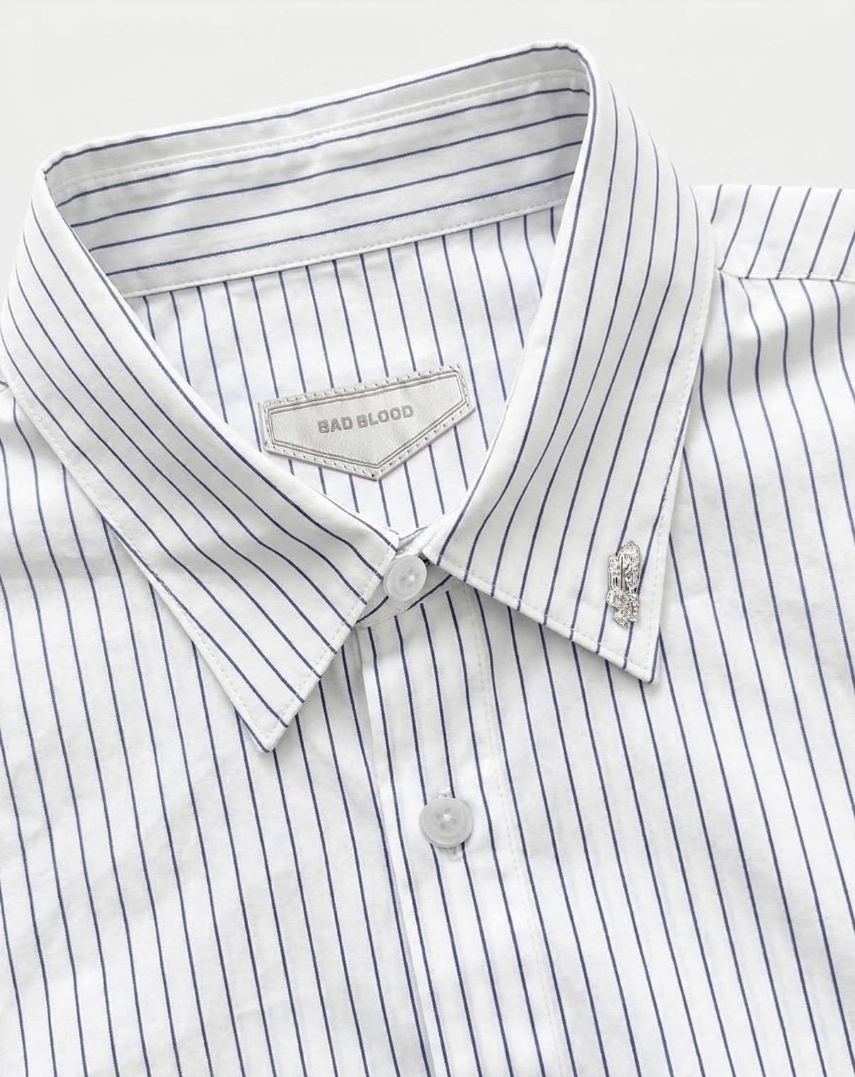 BADBLOOD [w-sht26-006] Uniform Classic Slim-Fit Dress Shirt - White Stripe