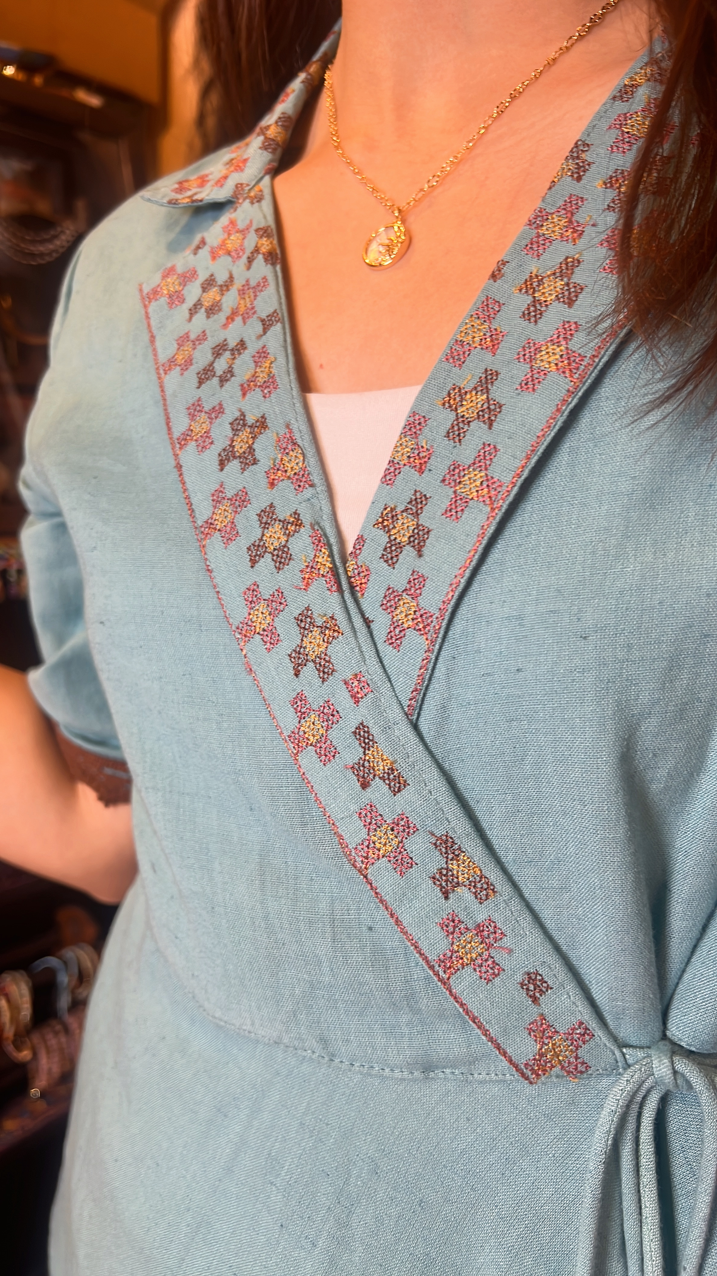 Fog Blue V neck Overlap OP 48" #637