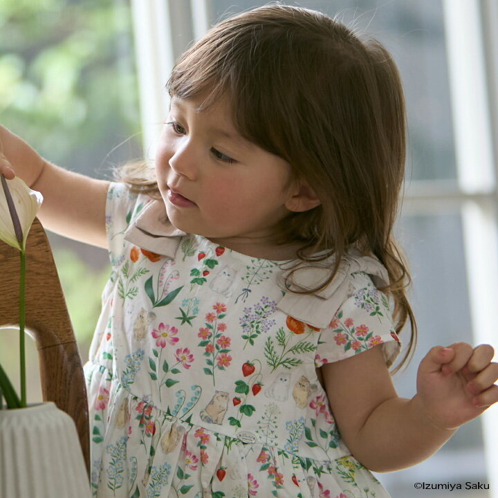 🇯🇵預訂 日本直送🇯🇵Petit Main x Izumiya Saku兩色花卉小貓滿印蝴蝶結短袖連身裙