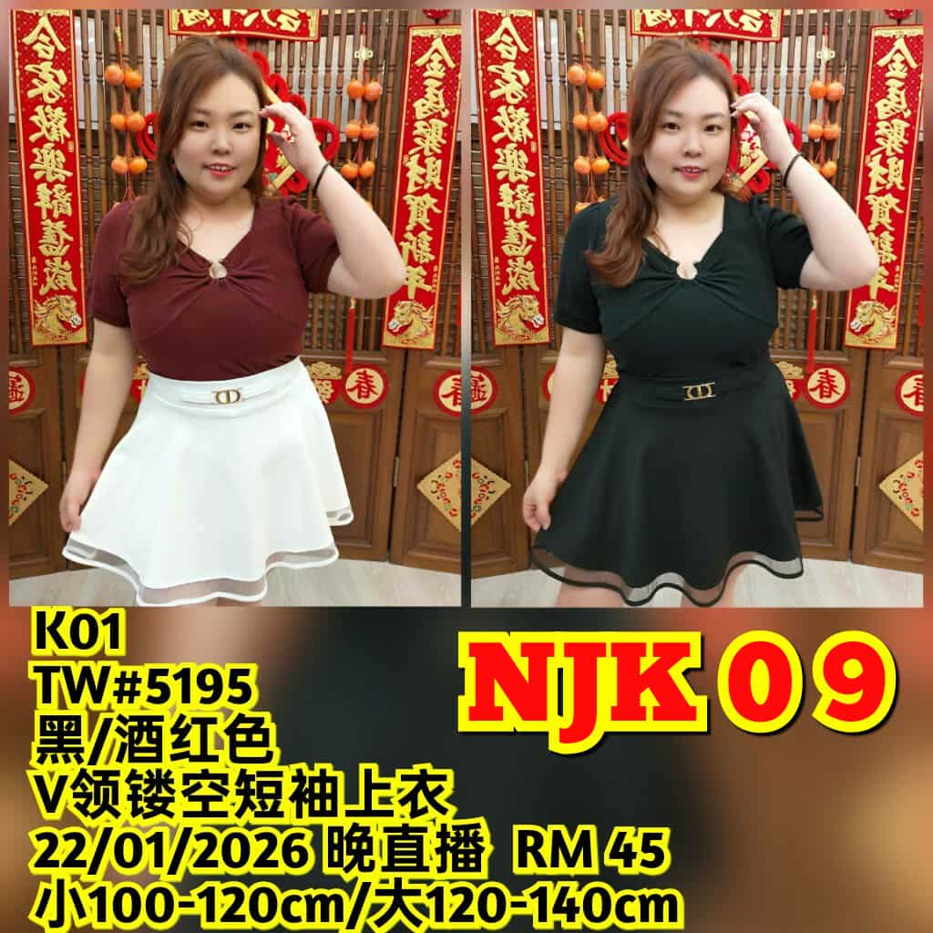 NJK09 TW#5195 V领镂空短袖上衣