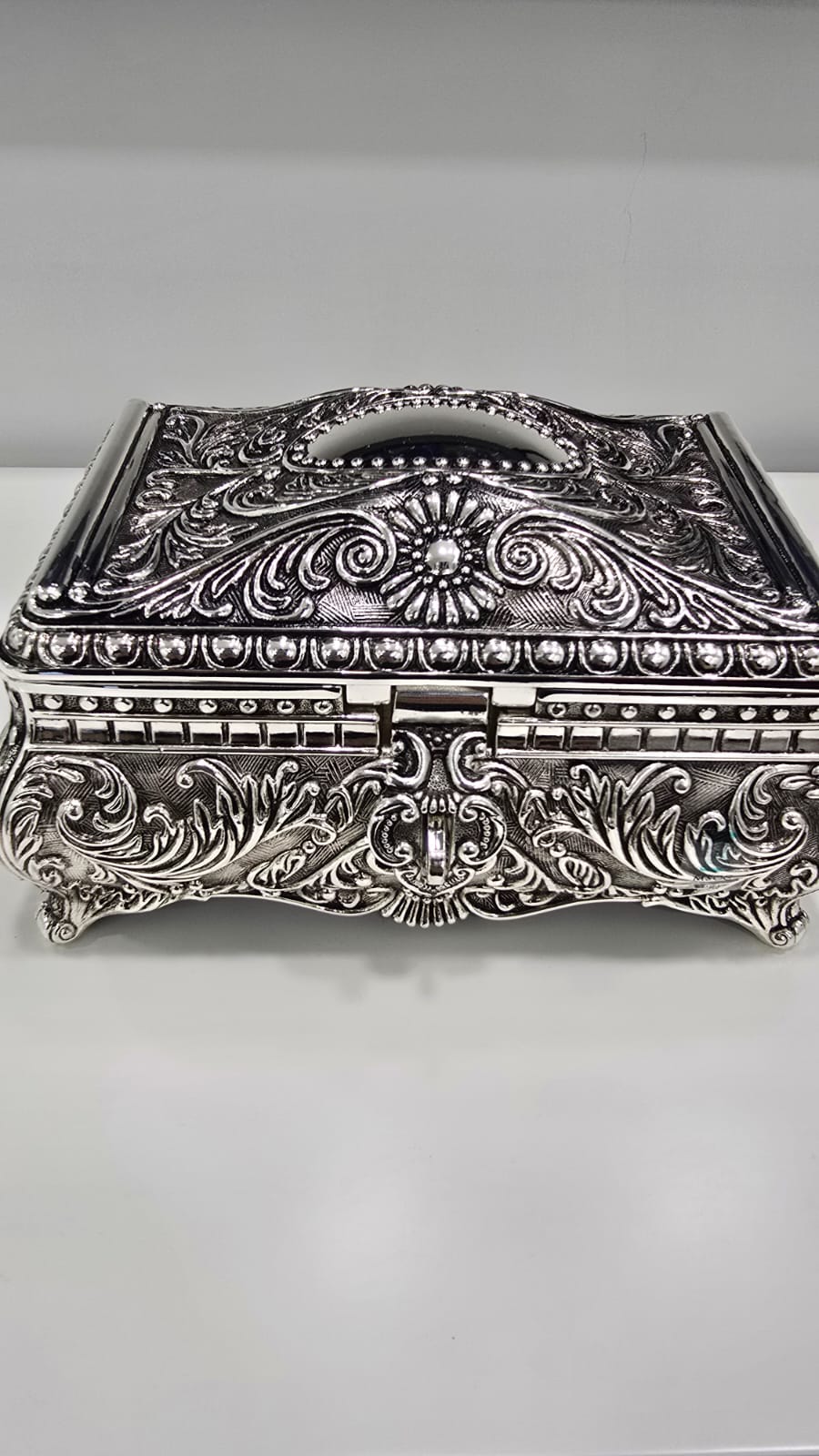 抹黑鍍銀花紋長方形首飾盒 K2715