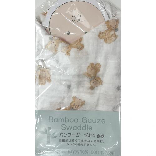 🇯🇵預訂 日本直送🇯🇵小熊圖案滿印竹纖維棉紗包巾襁褓