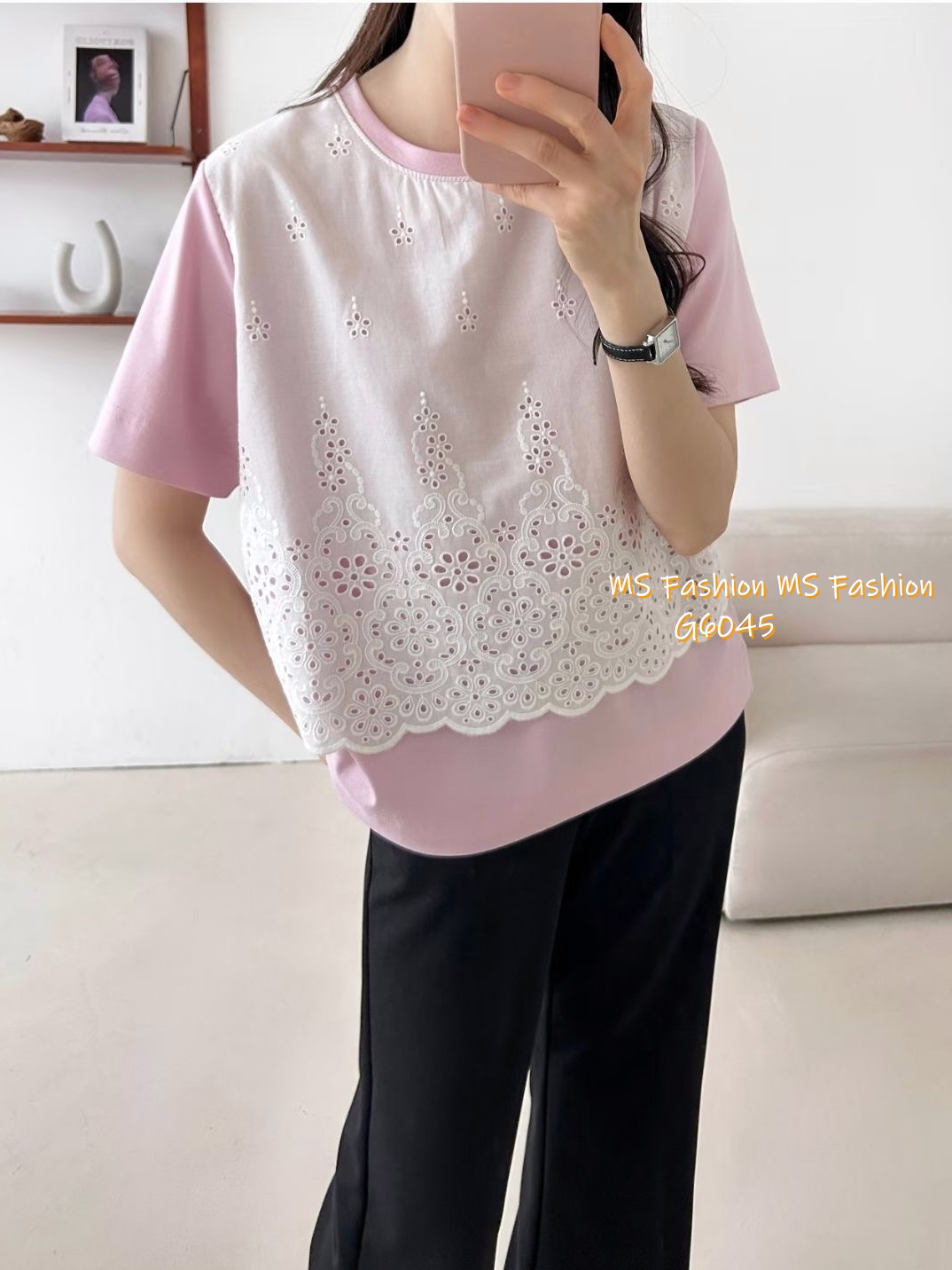 G6045 韓國🇰🇷通花拼布top