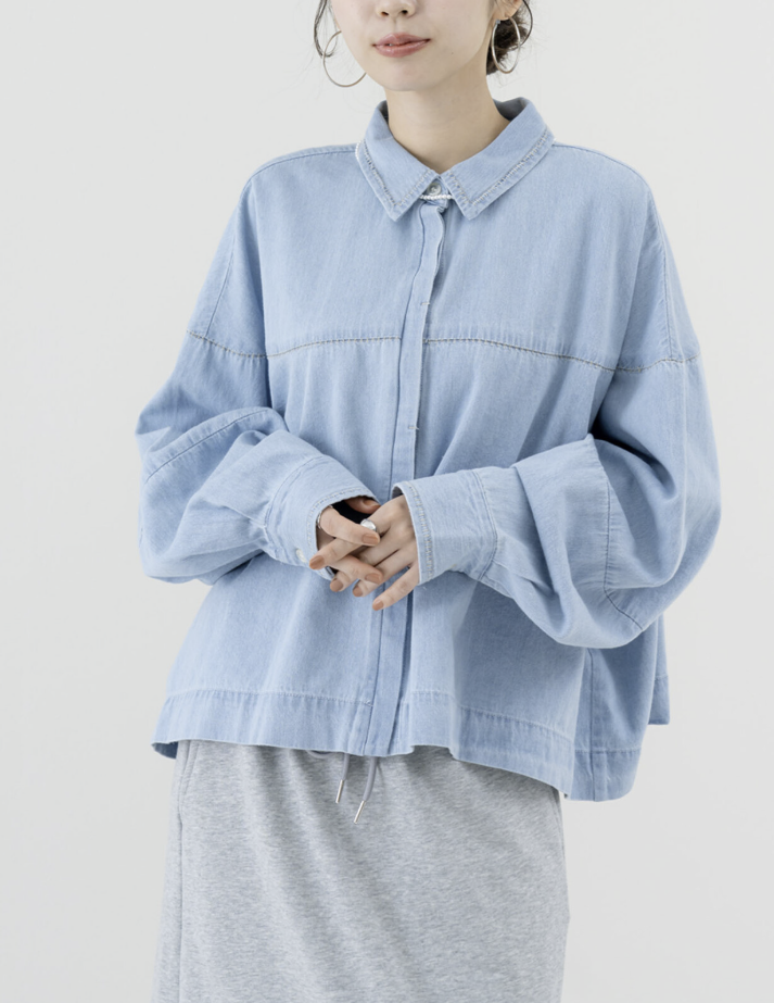 袖口拼接牛仔襯衫 - 2026 流行穿搭  牛仔襯衫 時尚穿搭 柔軟舒適 四季皆宜 成人休閒 日常穿搭 易於配搭 日本直送   #JP-I-260012
