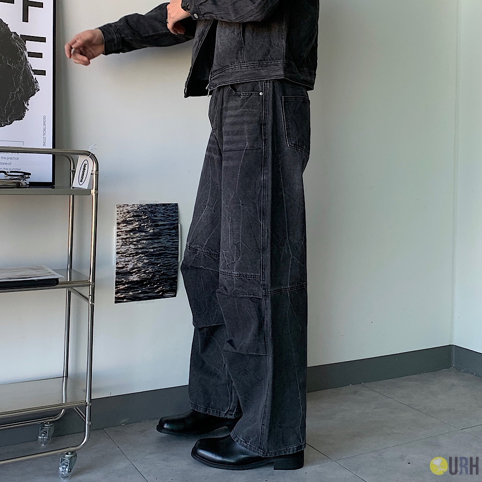 【100%保證韓國直送】韓系質感 重磅立體褶皺水洗寬版牛仔褲 👖 [2 color] RF118056