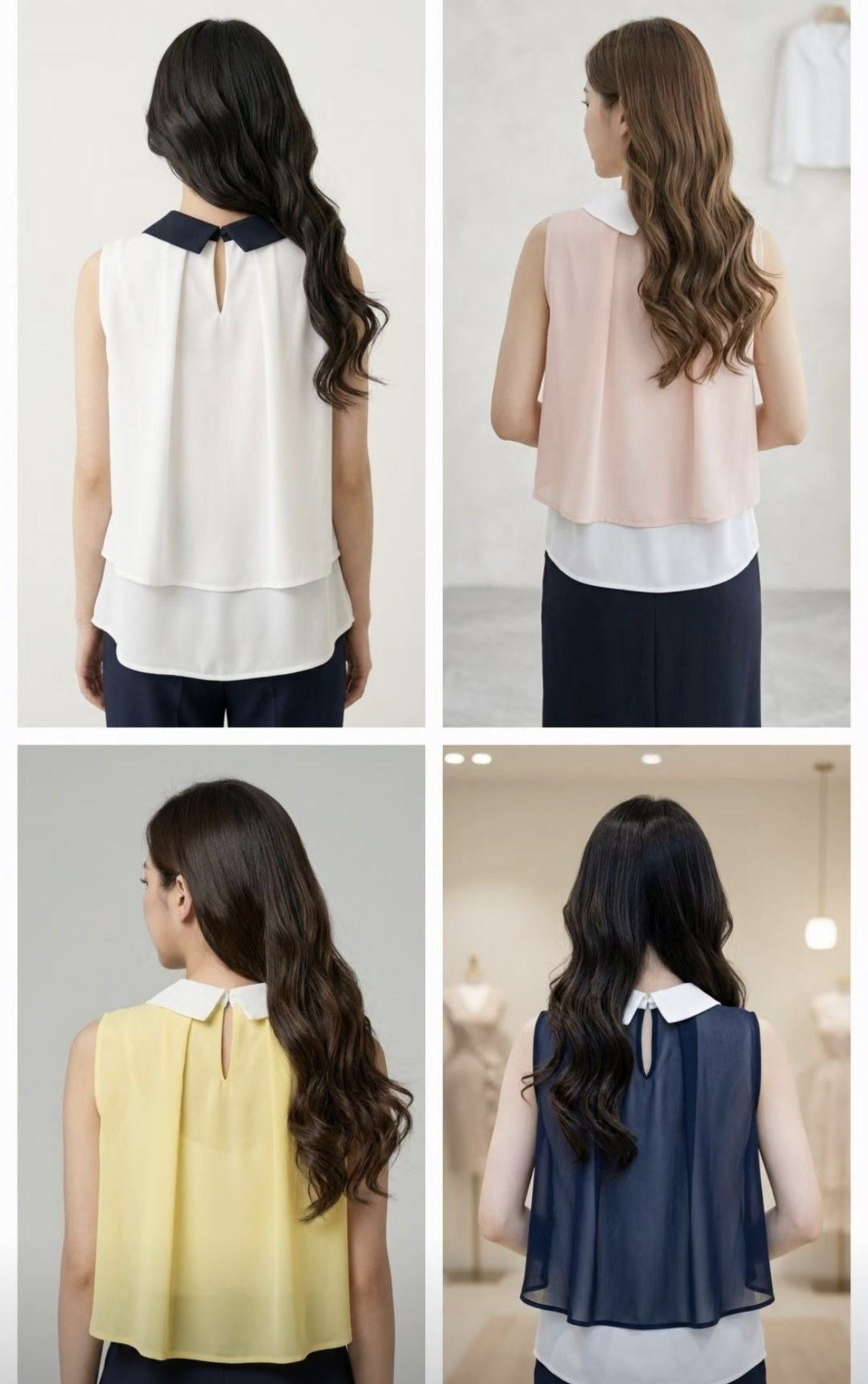 ❥ 翻 領 雙 層 雪 紡 背 心 。