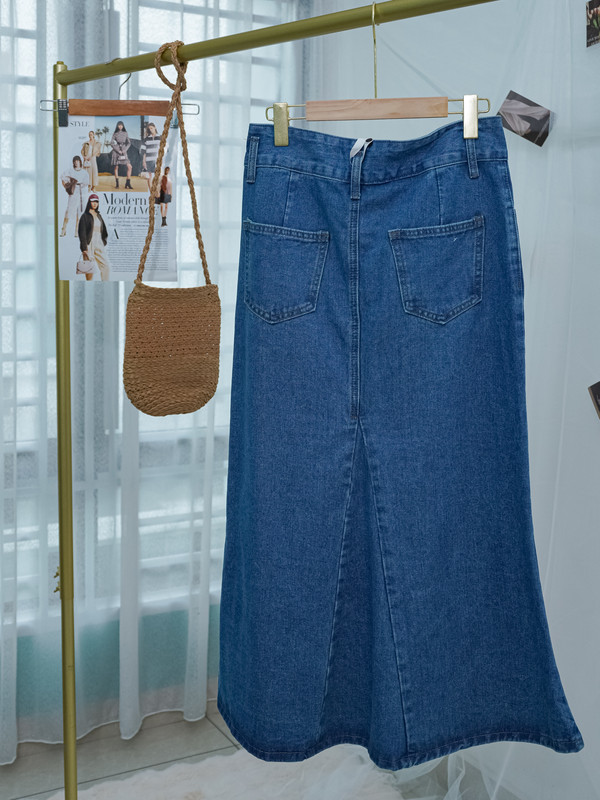 Vintage-Inspired High-Waisted Denim Mermaid Skirt in Mid Blue ‖ 复古中蓝高腰牛仔鱼尾裙 KR0362115