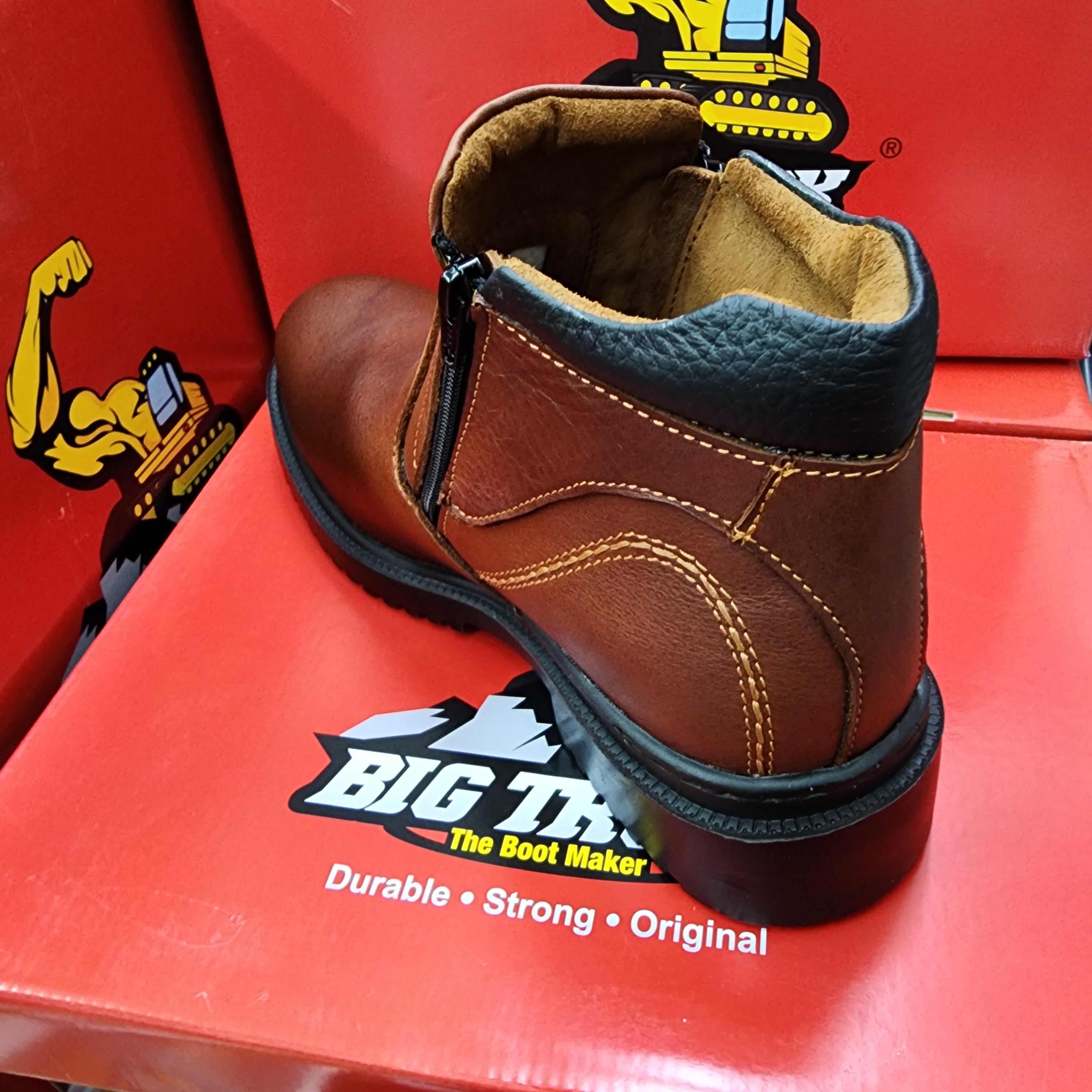 BIG TRUCK PRO 113 MIDCUT DUAL ZIP MEN’S PREMIUM LEATHER LIGHTWEIGHT SAFETY BOOTS SHOE Kasut Keselamatan