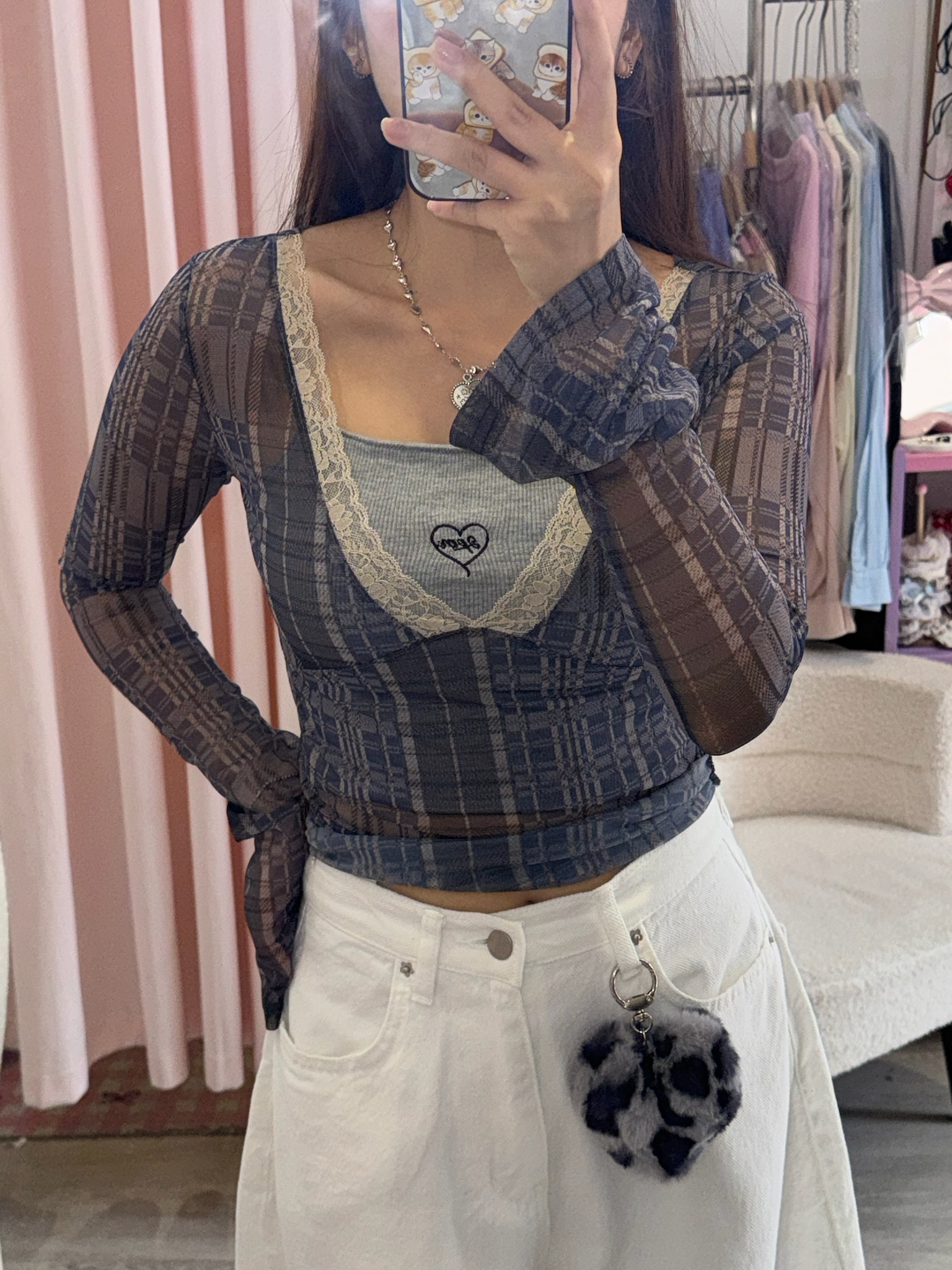 (店主大推❤️‍🔥）韓國少性感透薄格仔Lacy 邊邊 Top