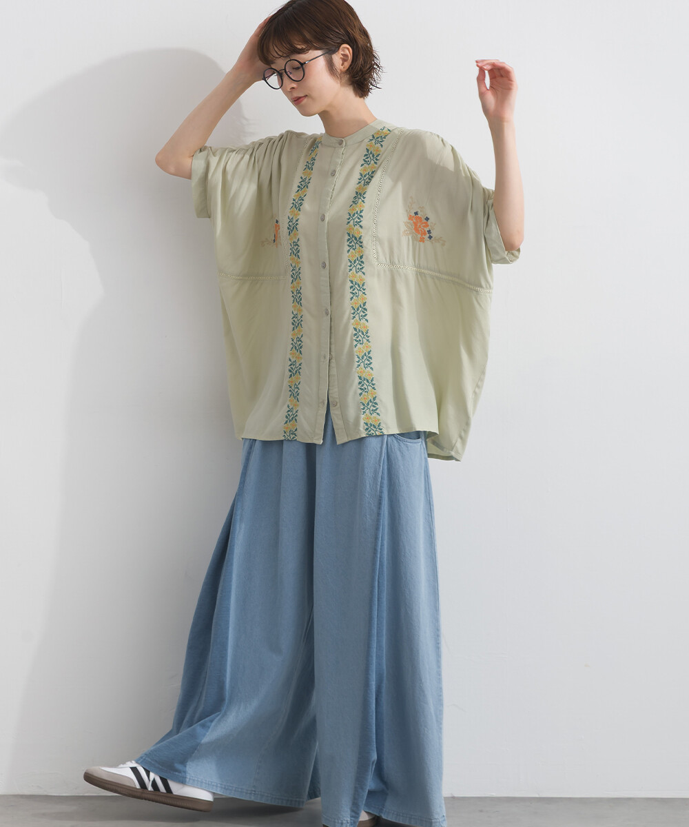 LP - 民族刺繡風格襯衫 (薄荷綠色)