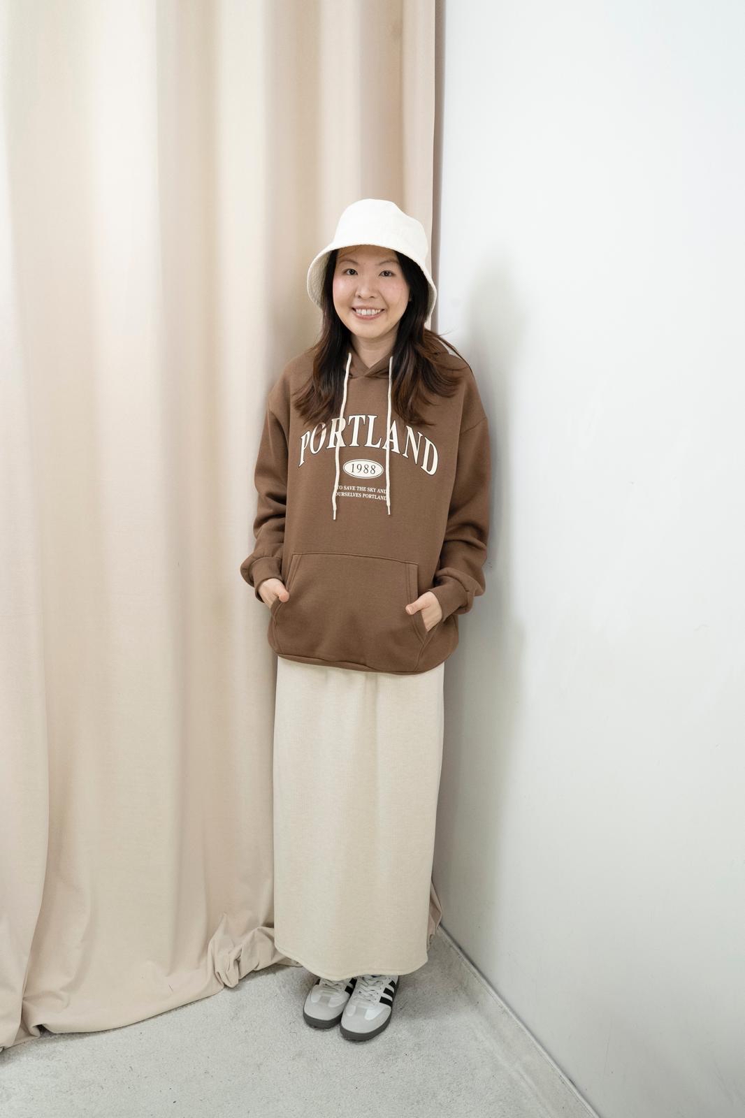 加絨有帽文字衞衣（咖色）