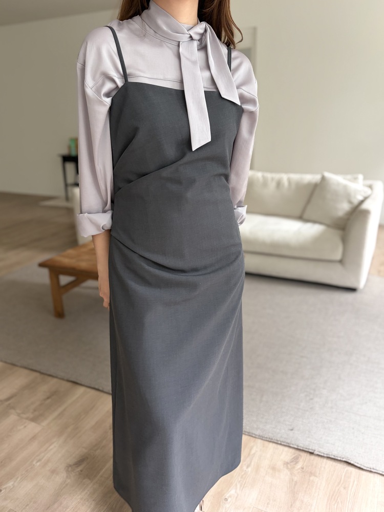 Gathered Adjustable Cami Dress (Grey)