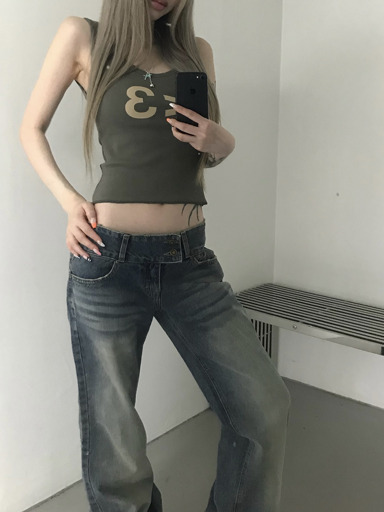 Low-Rise Double-Button Flared Jeans
