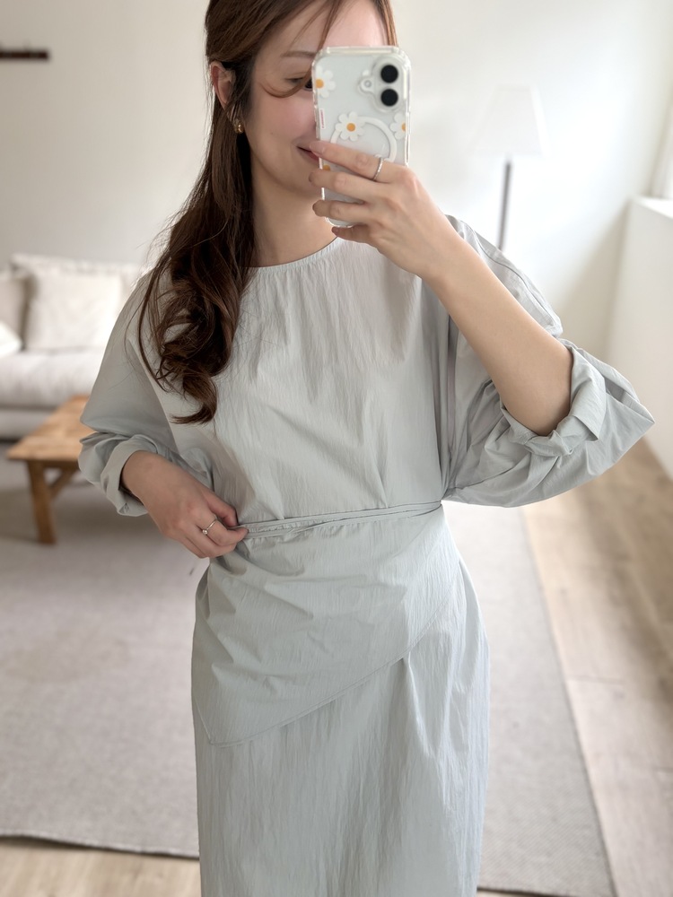 Wrap-Accent Dress (Misty Blue)