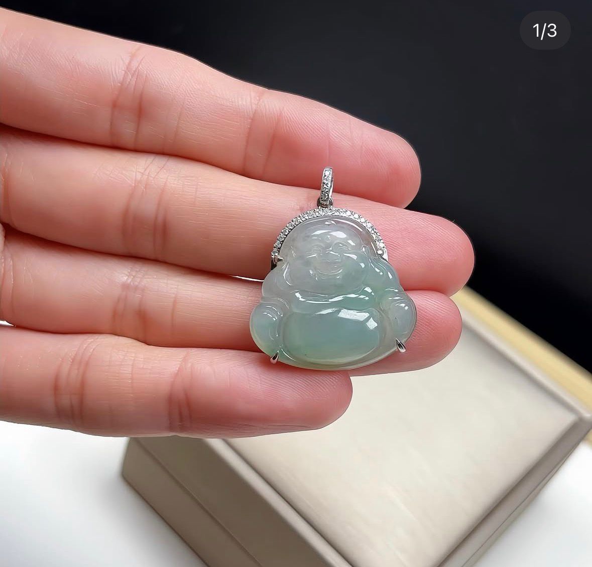 18K 豪鑲飄金絲綠翡翠佛公