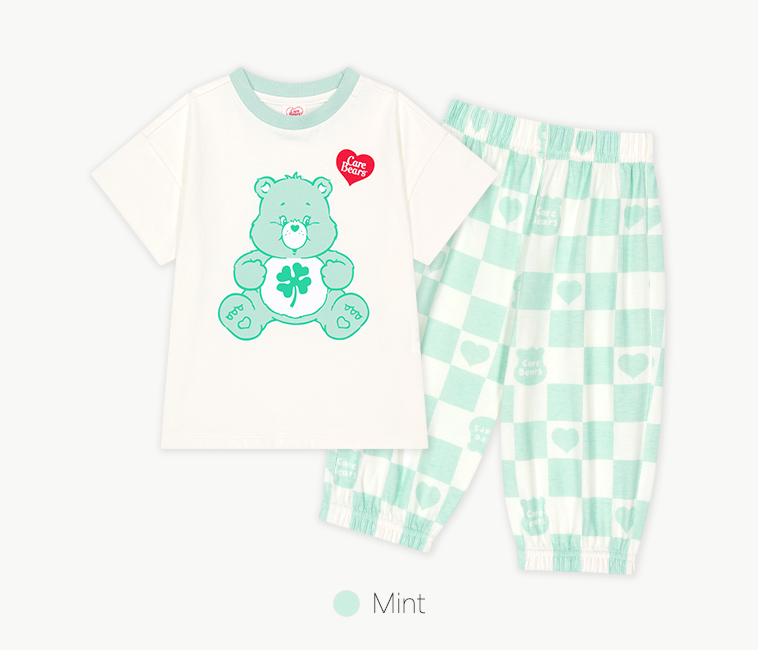 ☀️預訂 韓國直送☀️🇰🇷正版Care Bears兩色幸運朋友小熊印花棋盤格紋上下套裝