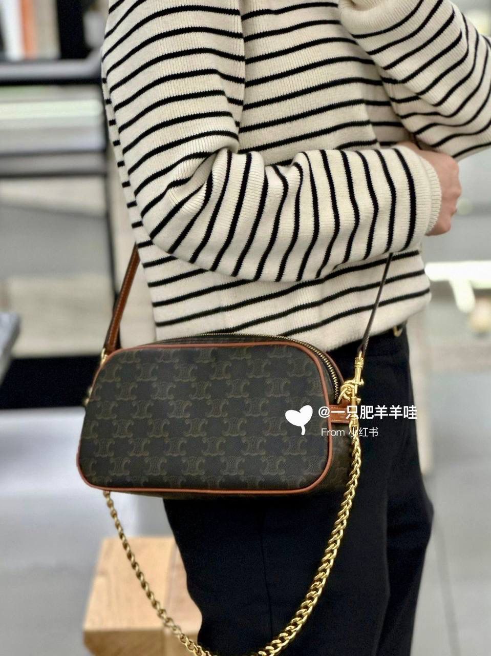 🔥大货实拍图 𝗖𝗘𝗟𝗜𝗡𝗘 ♥️ 𝗠𝗨𝗟𝗧𝗜双肩带相机包 型号：114122 尺寸：24*14*5cm 今日份安利💁‍♀️𝑪𝒆𝒍𝒊𝒏𝒆上新款啦！以独特的设计理念，成为又一个新的精巧之作！此刻有两个链条，真的好爱，即可单肩又可斜挎～