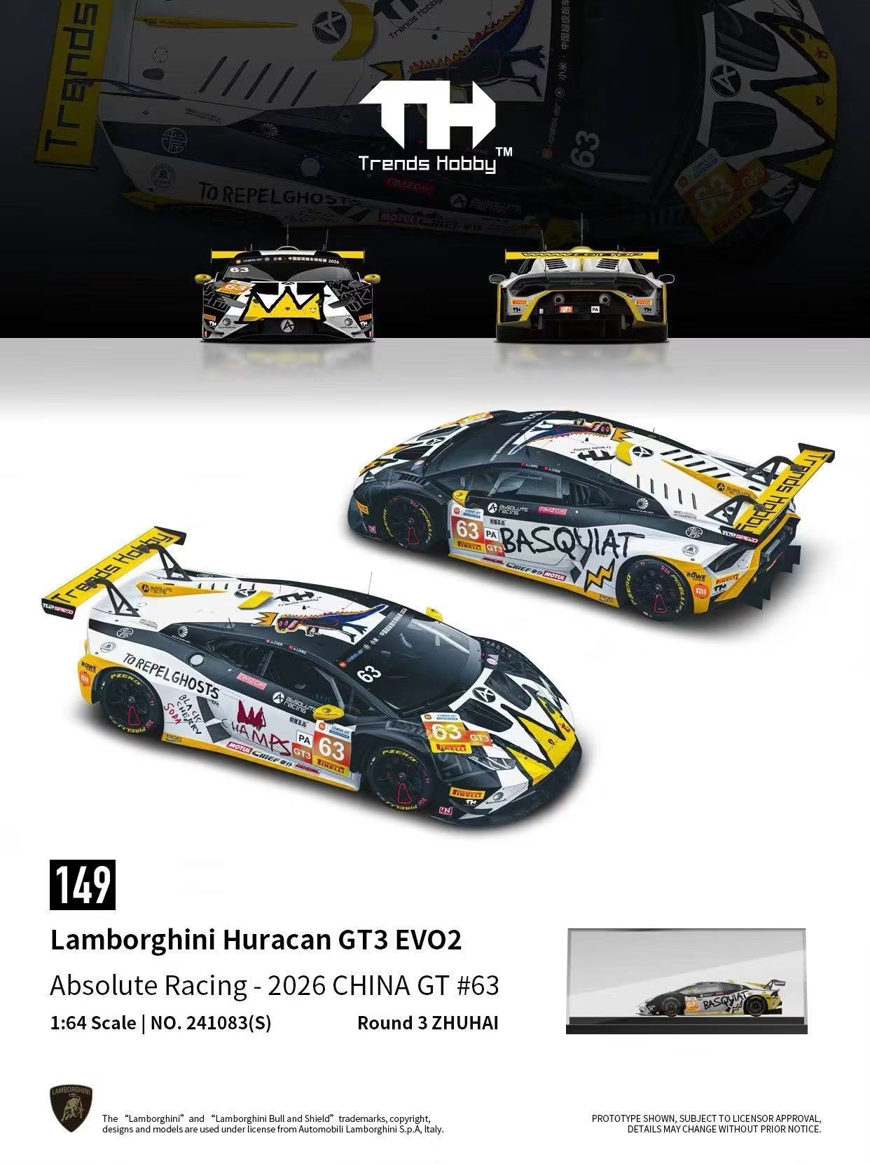 (預訂 Pre Order) Trend Hobby (241083(S)) 1/64 - Lamborghini Huracan GT3 Evo 2- CHINA GT ZHUAI 2026 