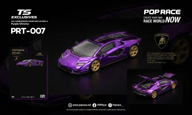 (預訂 Pre Order) POPRACE x TOKYO STATION  ( PRT007 ) 1/64 LAMBORGHINI COUNTACH LPI 800-4 Purple Chrome 