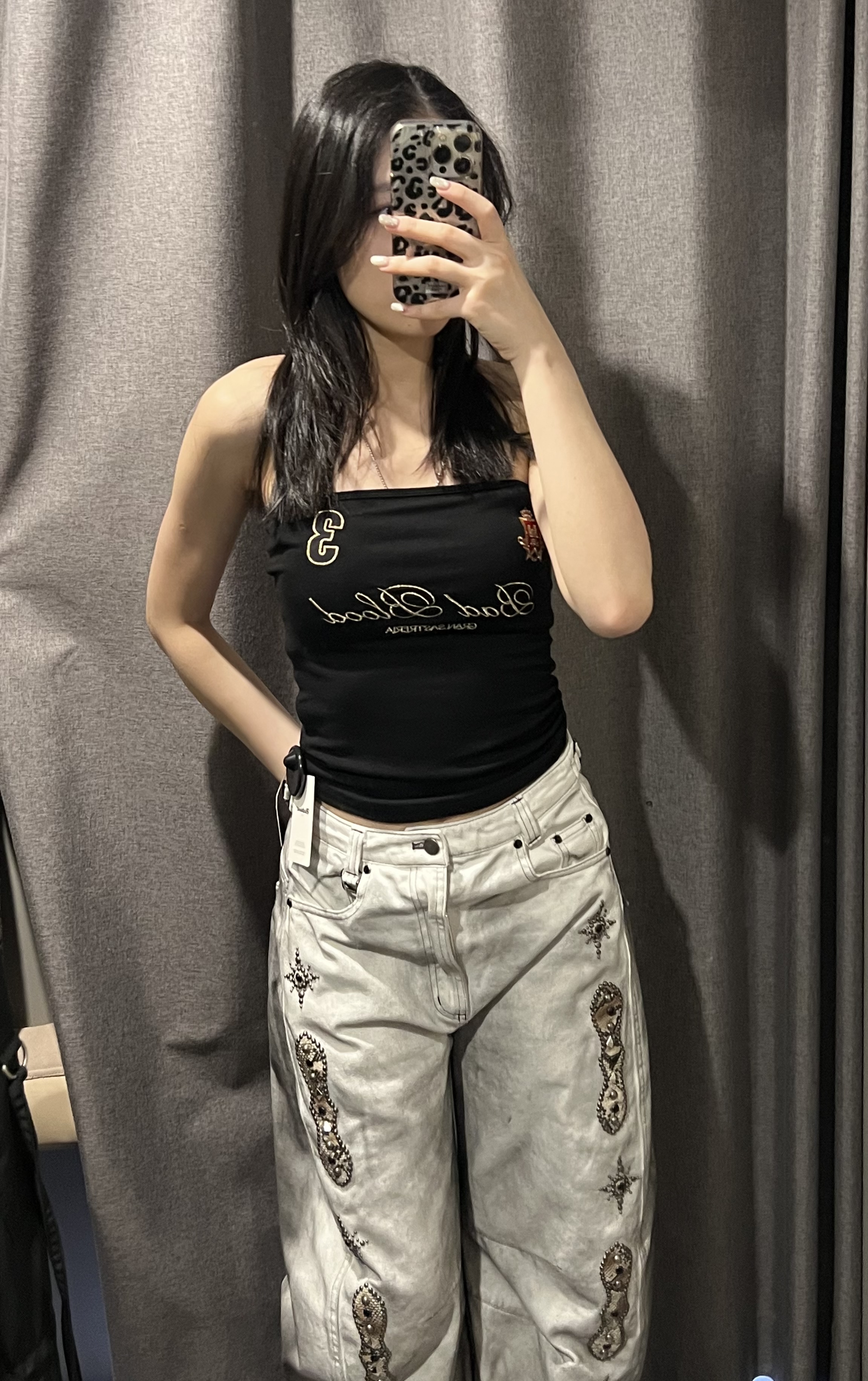 Viper Gemstone Curved Pants - Dusty White