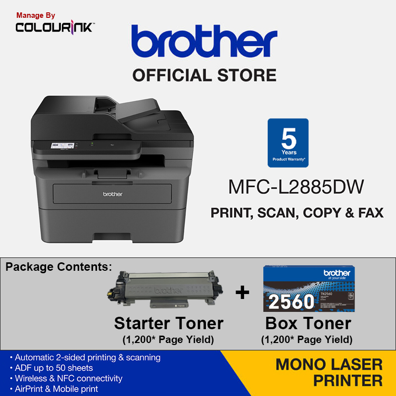 Brother MFC-L2885DW All in One Wireless Mono Laser Printer Auto 2 Sided Print Scan Copy Fax NFC Connection