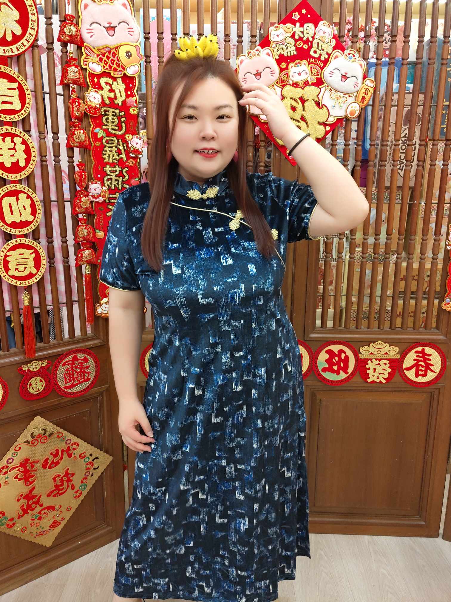 NBC01 TW#5670 民国风格子长款旗袍