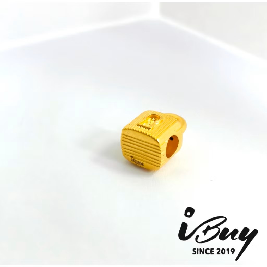 916 GOLD STRAIGHT-LINE LOCK HEAD CHARM BEAD 916 金 直纹锁头串咀