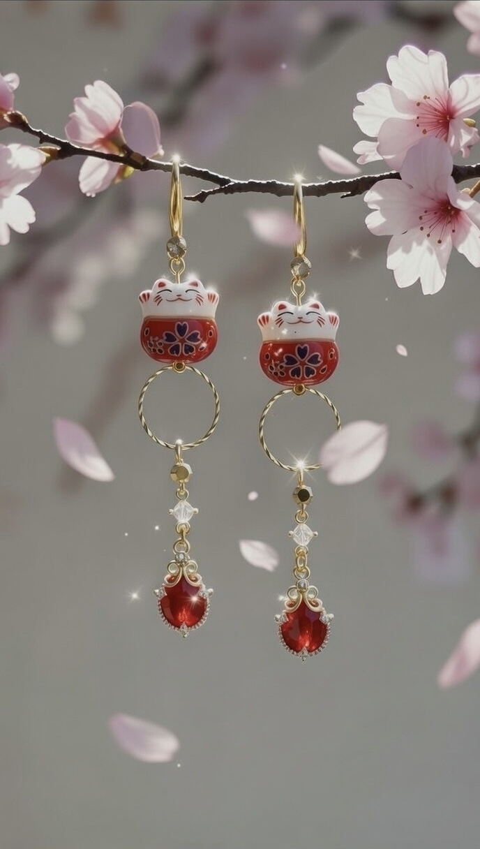 赤紅招財貓耳環🌹病除