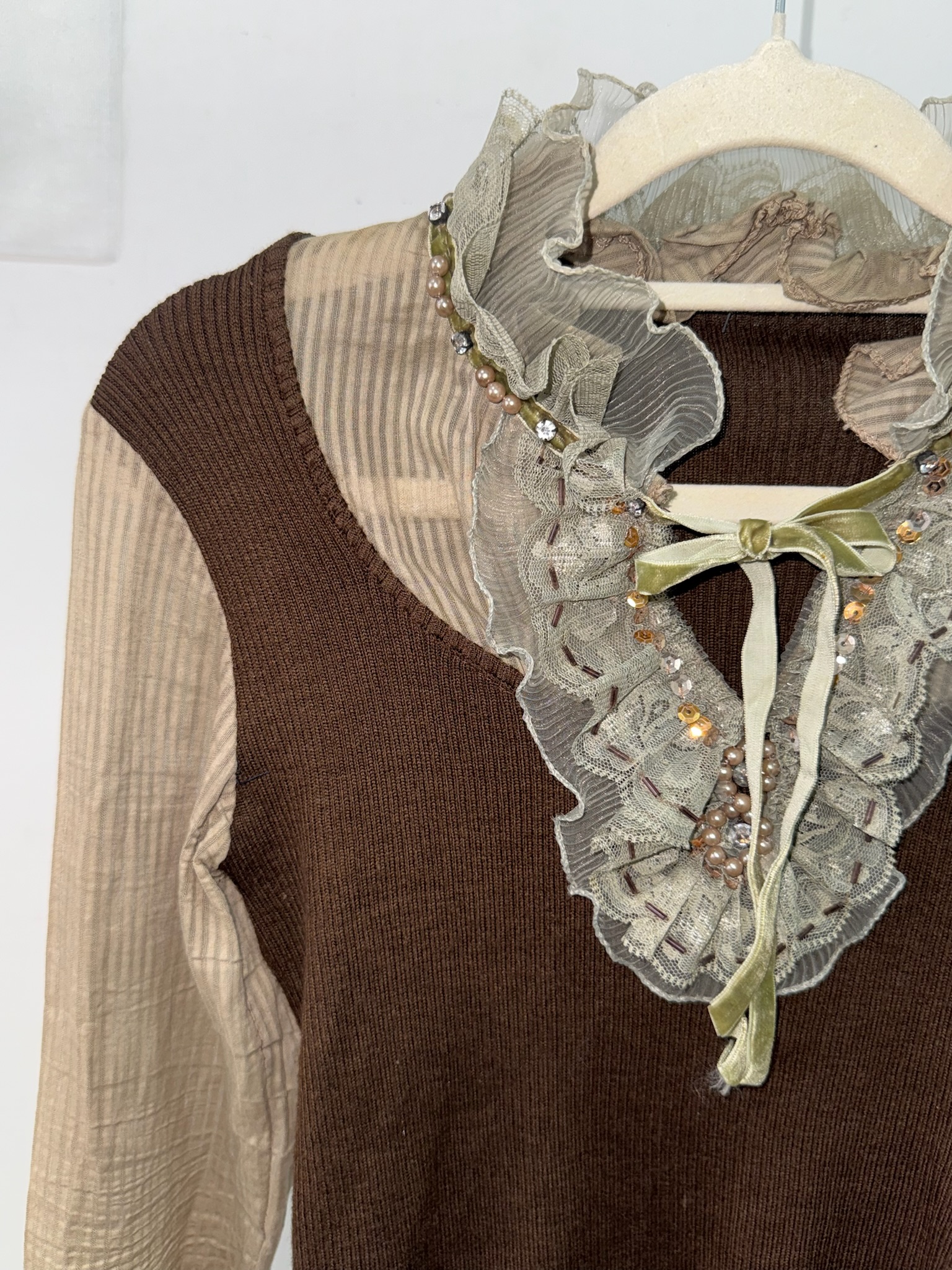 Vintage Fairycore Brown Layered Knit Top