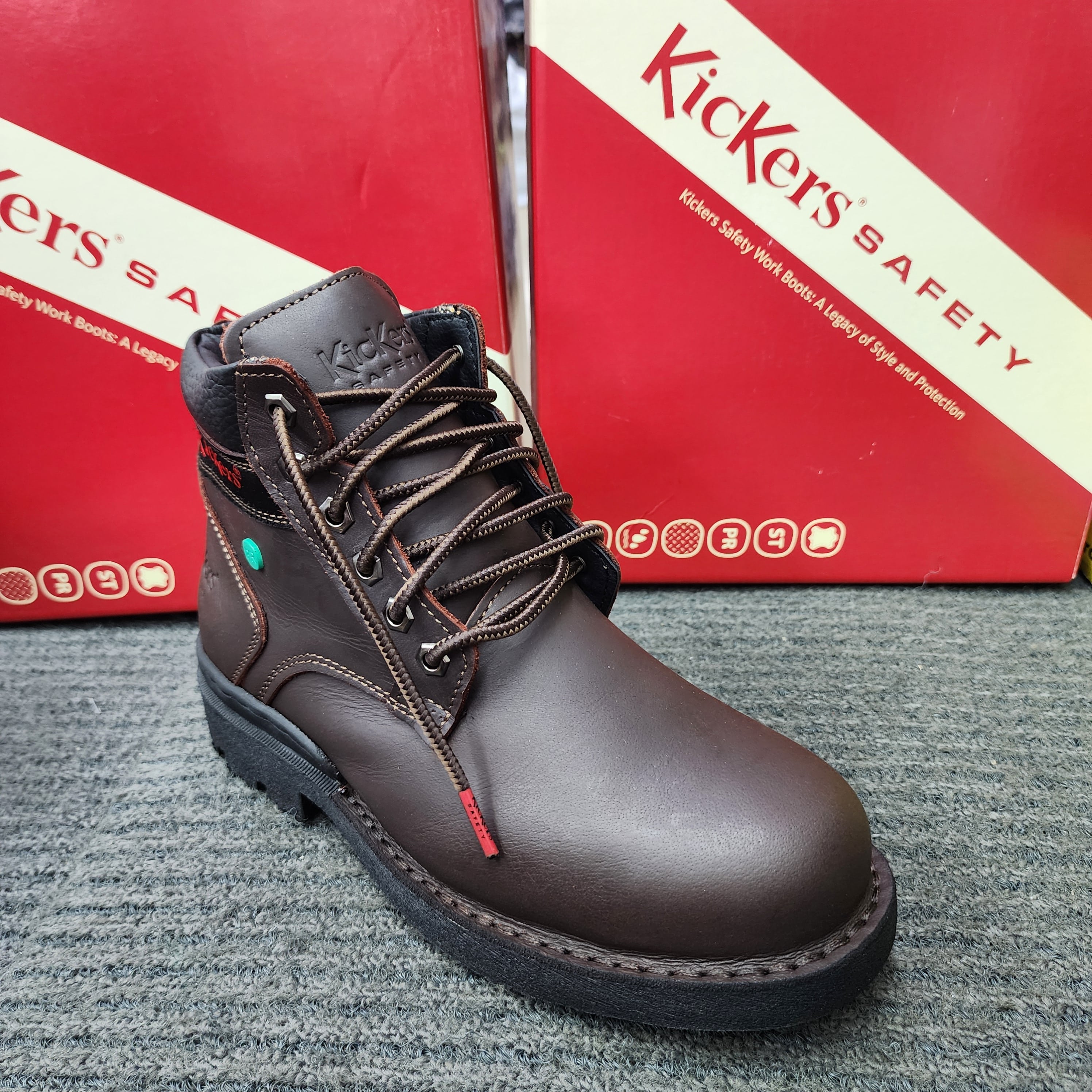  ️KicKers Safety Shoes KK 602 SIRIM DOSH Mid Cut Lace Black Cherry Steel Plate Toe Cap Kasut Keselamatan