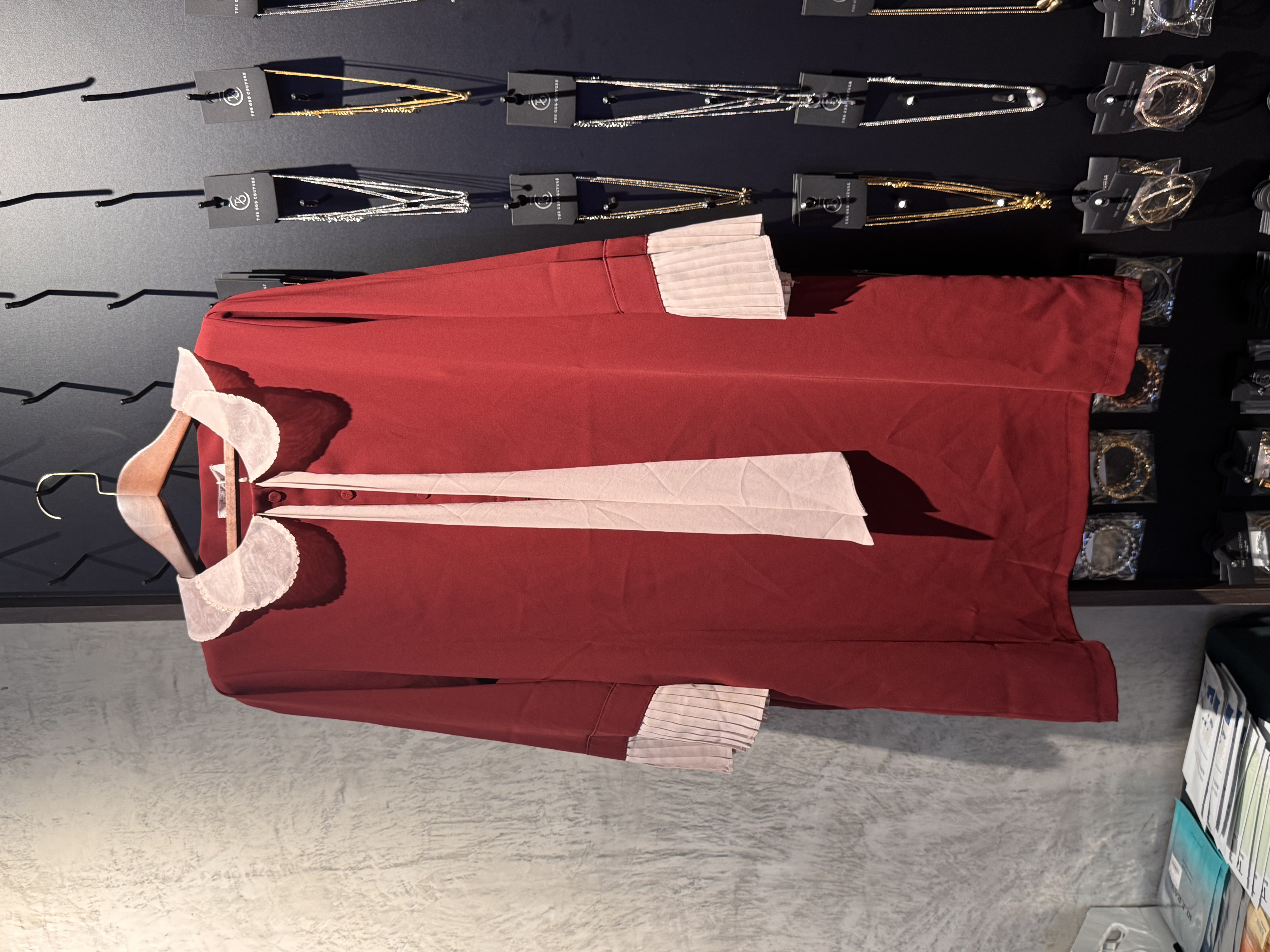 Korea Dress - Cute Collar with Ribbon on Maroon Dress