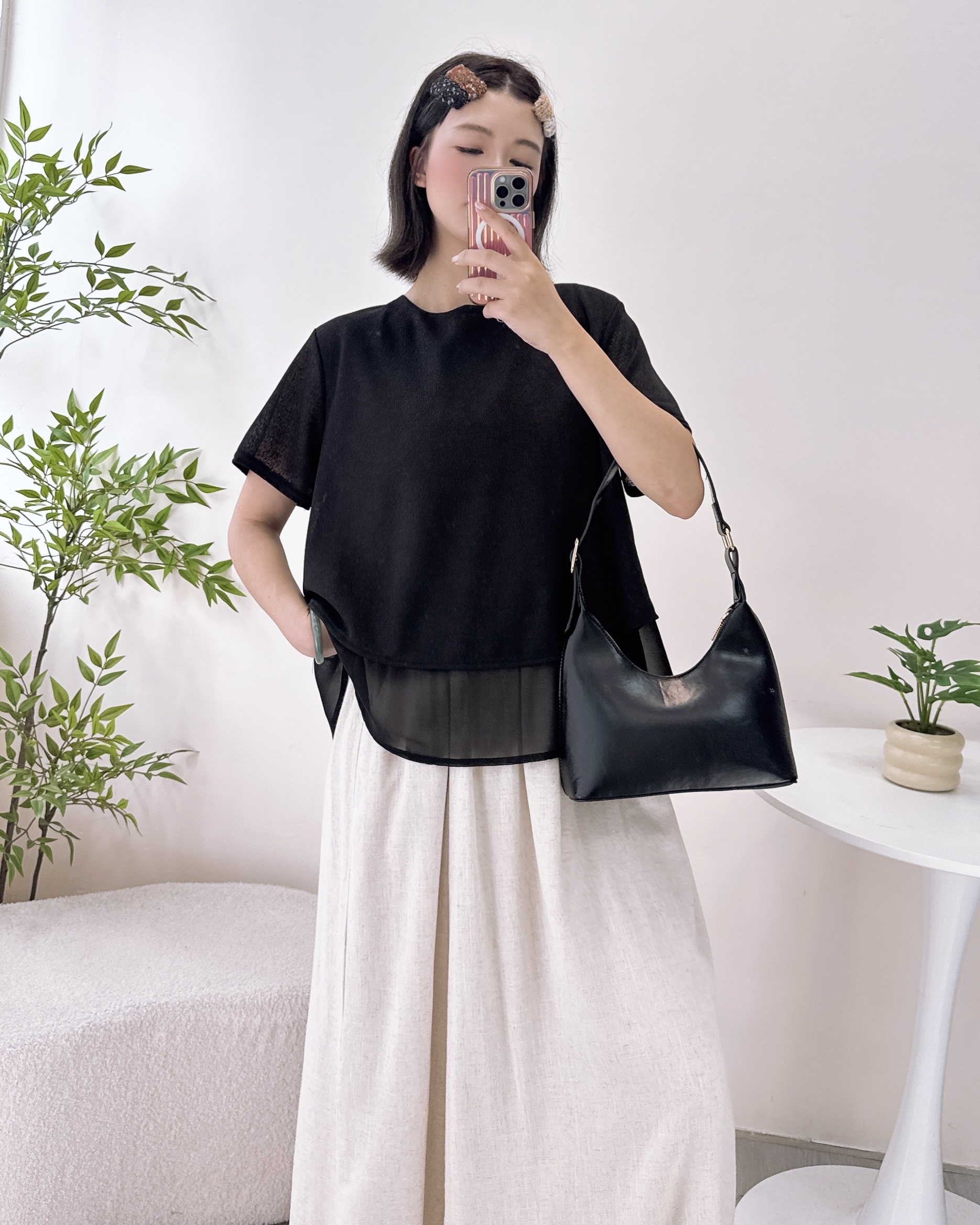 輕薄磨砂雪紡混棉上衣 3色