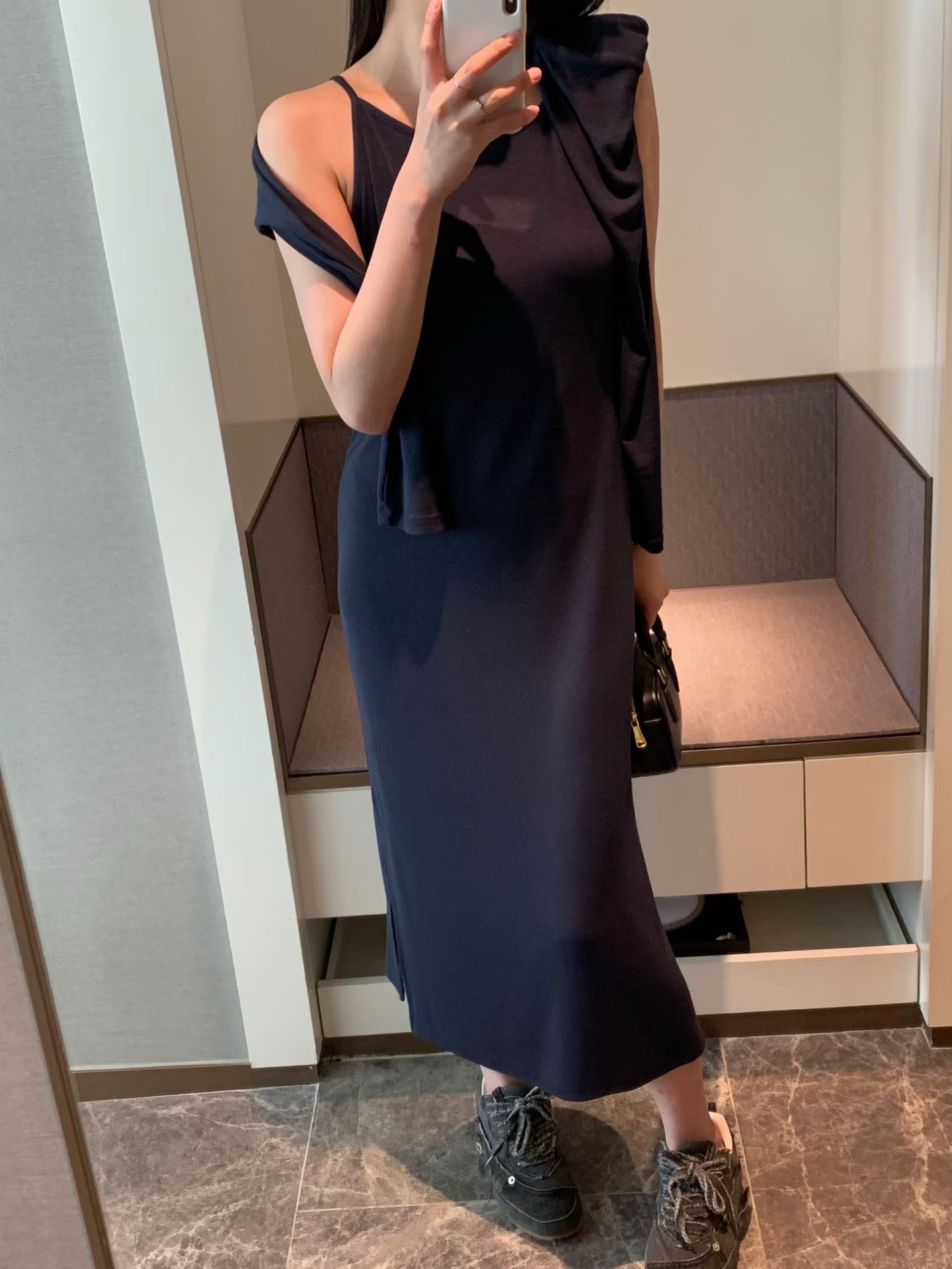 Feminine stretchy long dress SET