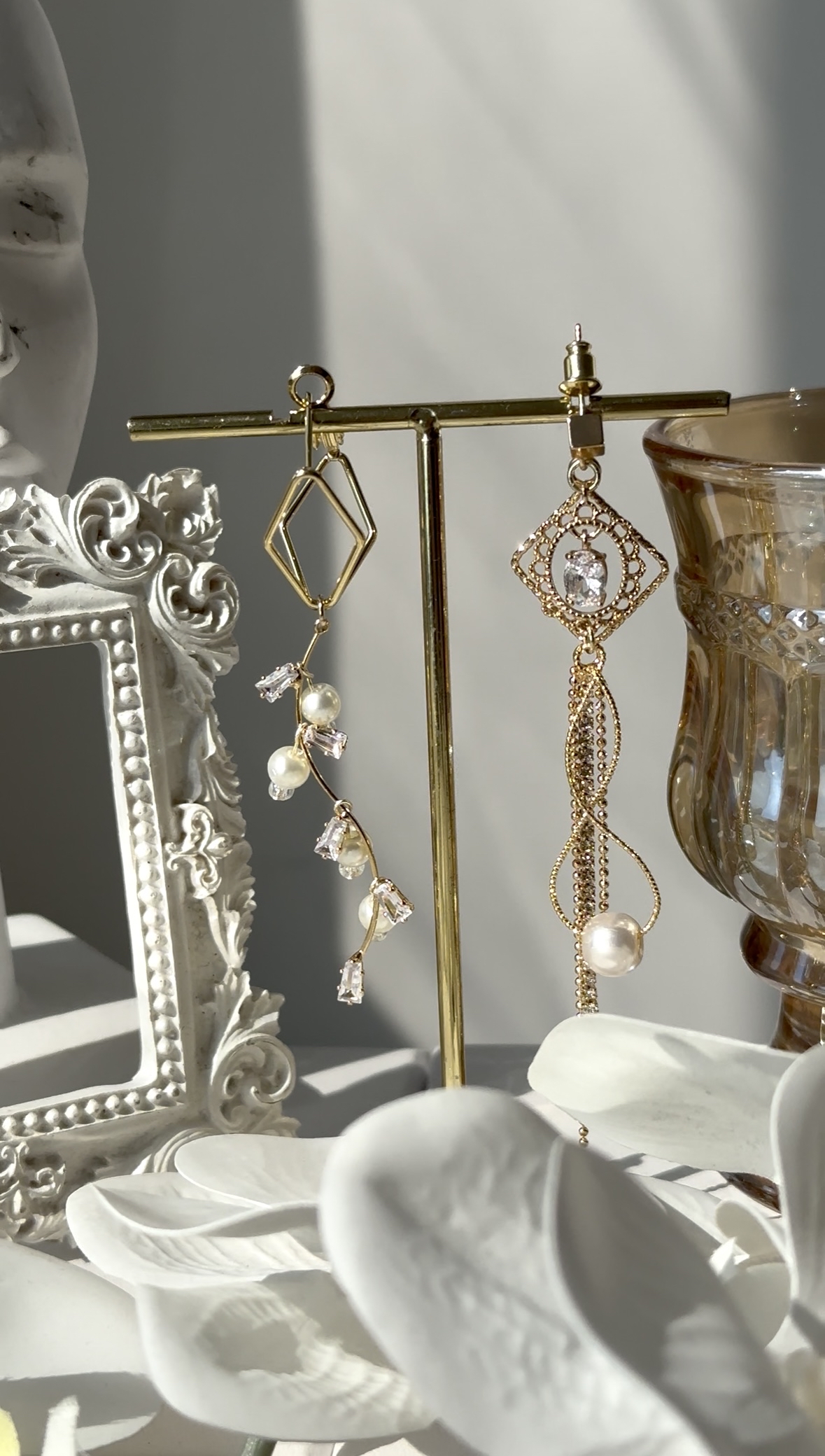 鴛鴦珍珠鑽耳環✨