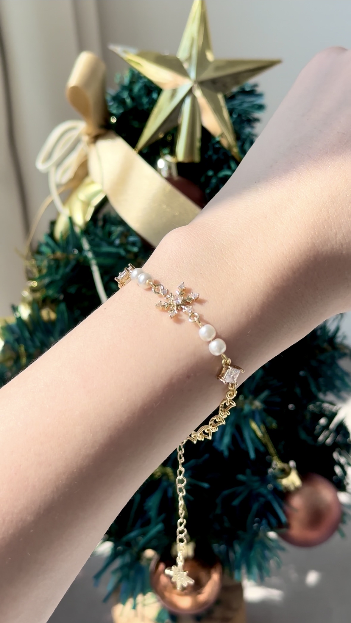 |🎄聖誕組合裝| 旋轉雪花鑽耳環❄️+珍珠雪花手鏈✨