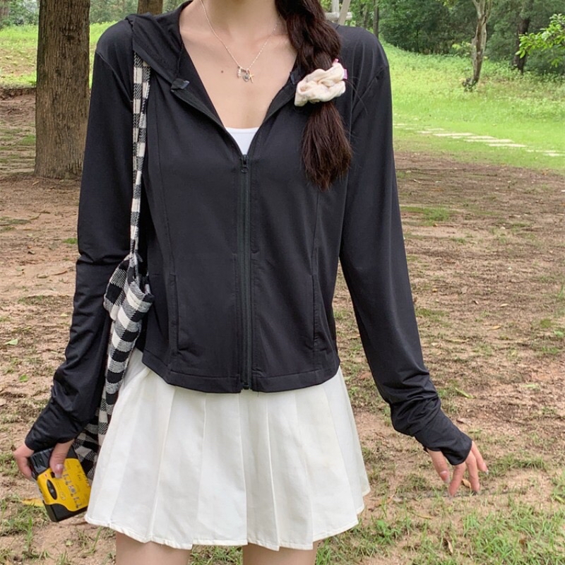 B121(0601) 韩系冰丝防晒休闲风前排拉链连衣帽4色瑜伽服外套上衣