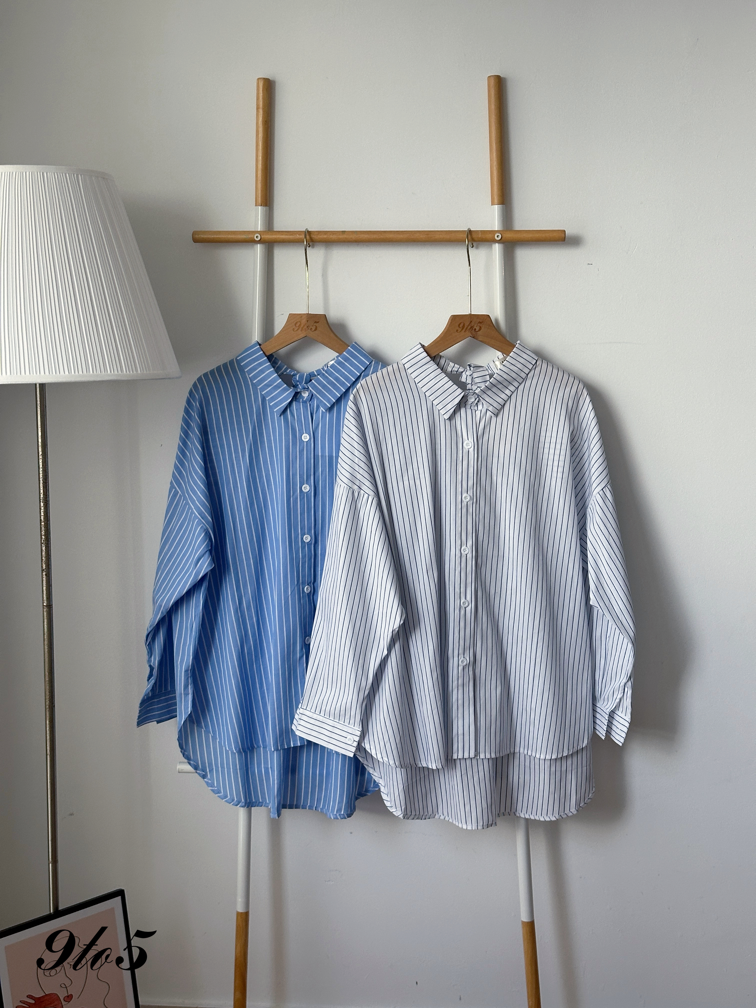 T4263 Long Sleeve Oversized Stripe Shirt - Blue & White
