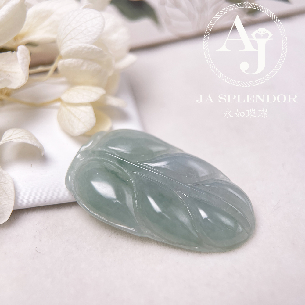 JN-336 天然翡翠A玉 冰潤晴藍事業有成/玉葉金吊墜