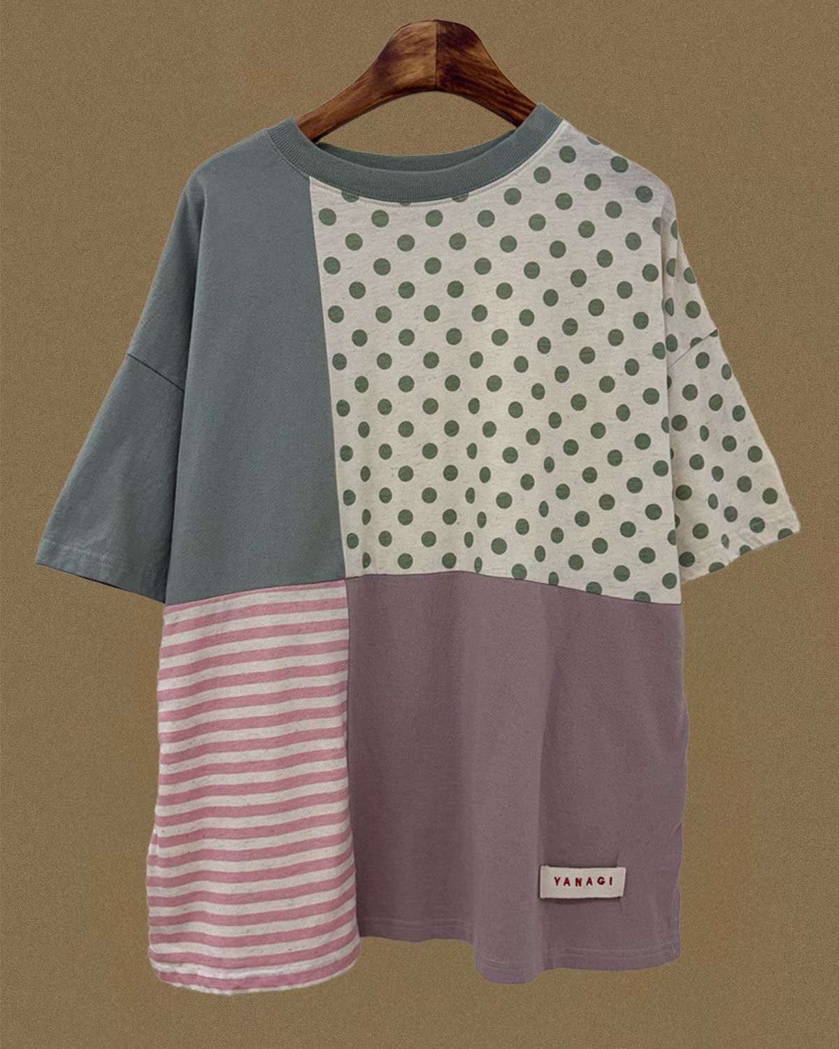 YA OX 4格波點條子tee