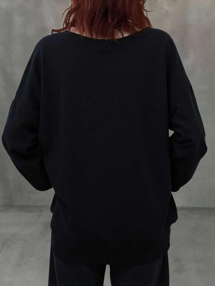 可愛貓咪印花寬鬆圓領衛衣