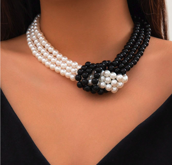 Choker Black & White Pearl Necklace