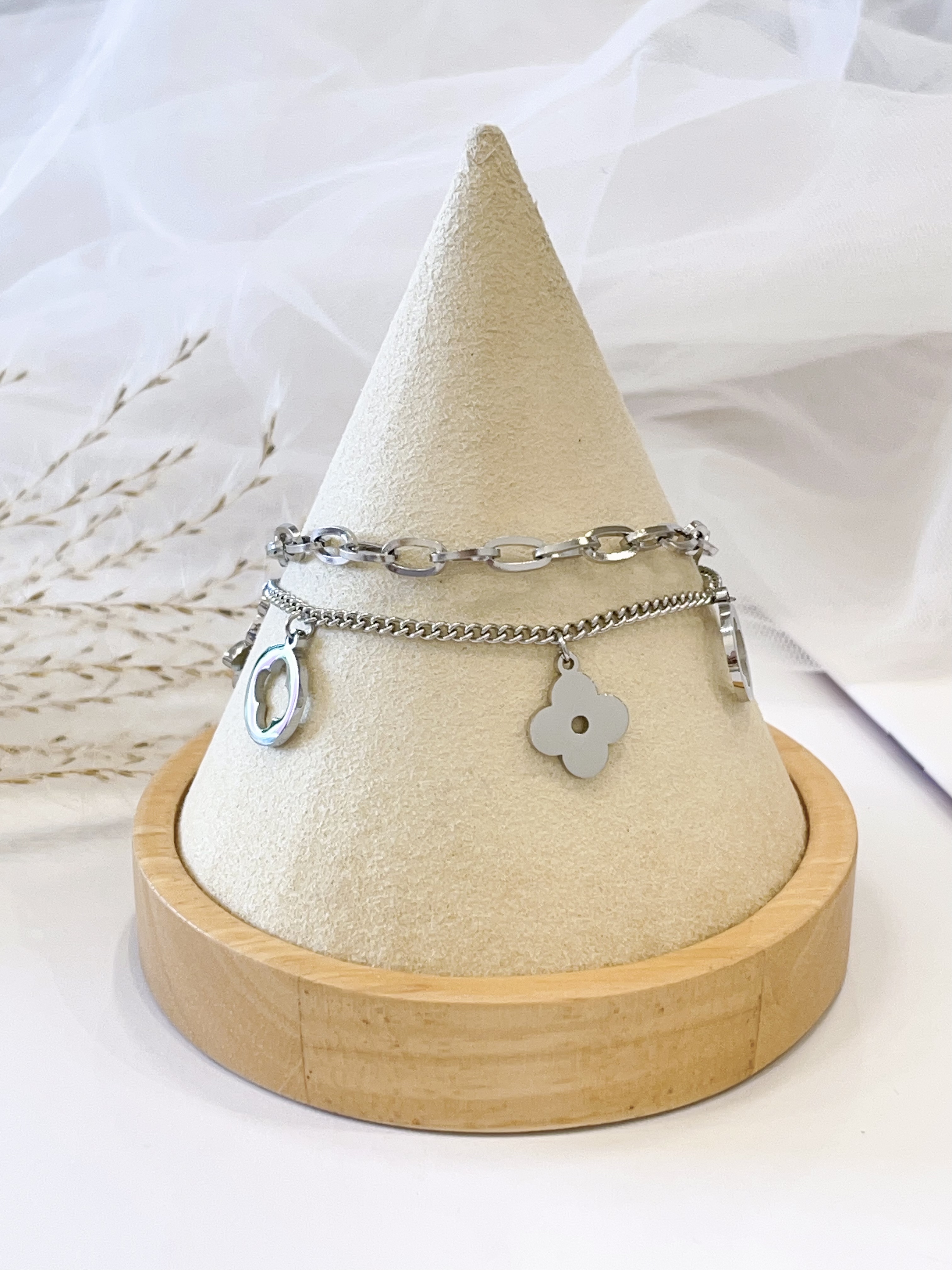 四叶草双链设计钛钢手链