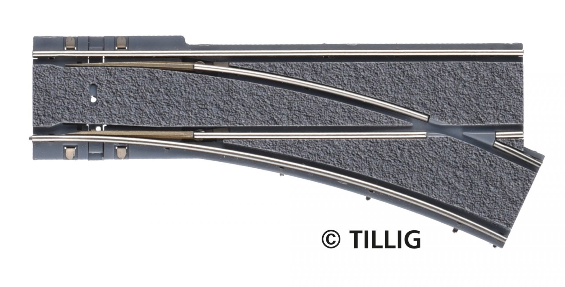 Tillig LUNA HO 單軌分差向右R250/25°波口 1:87 Single-track branches bitumen/concrete 馬路路軌•城市輕軌•電車路軌