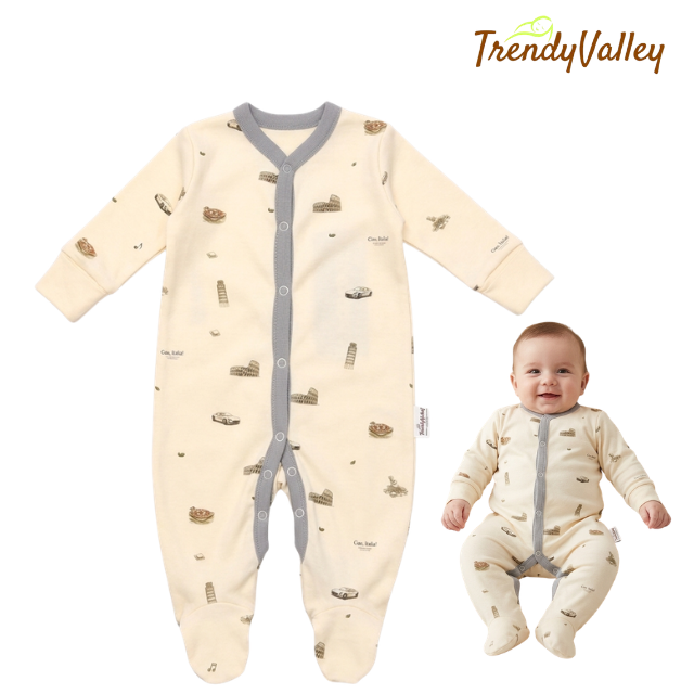 Trendyvalley Organic Cotton Long Sleeve Long Pant Baby Romper Jumpsuit