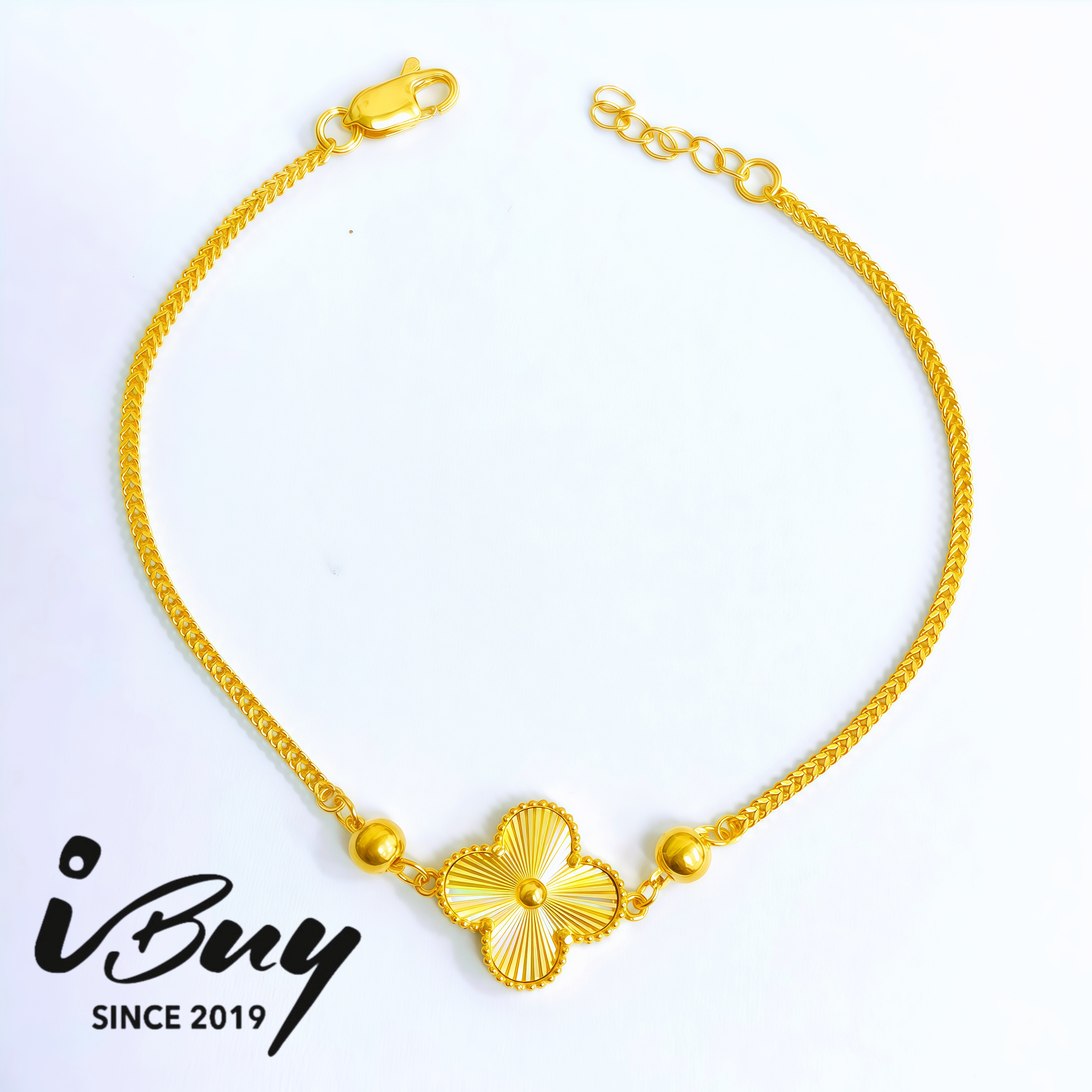 916 GOLD 12MM N.L 1 VCA FOX CHAIN BRACELET 916 金 12MM1花极光四叶草狐尾手链