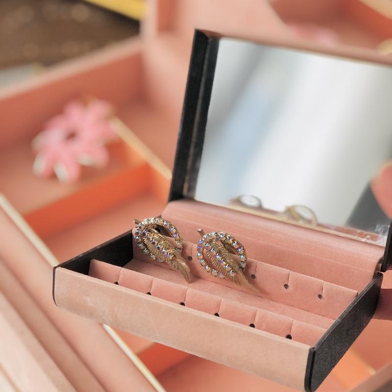 RARE! Vintage Design By Philipp- Appointment To The Royal Swedish Court Light Pink Suede Jewelry Box Set of 2(MT655)
