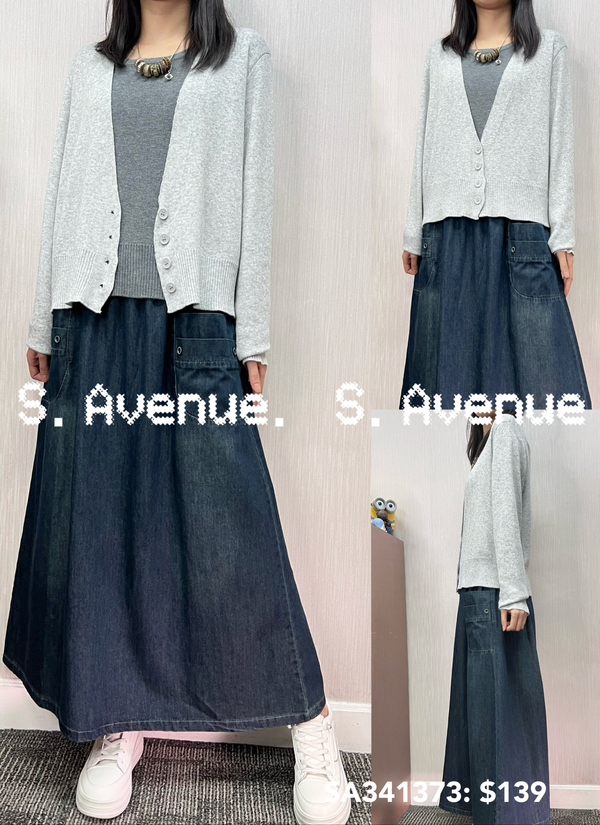 SA341373: 長袖前有鈕假兩件線top