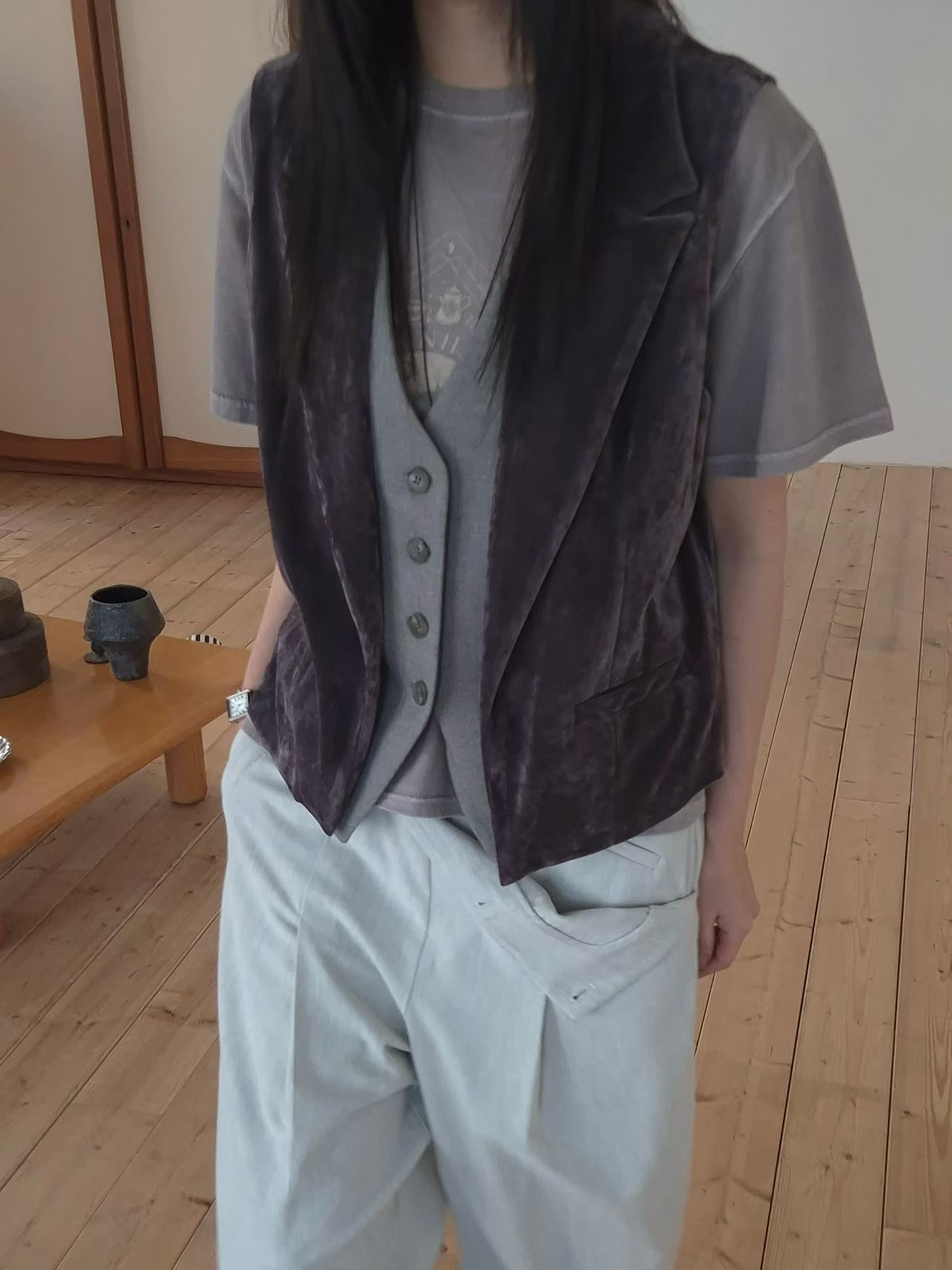 𢇁絨拼西裝料背心